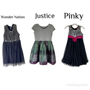 3 Girls Dresses XL 14-16 Wonder Nation Pinky Justice Sequins Glitter Sparkly
